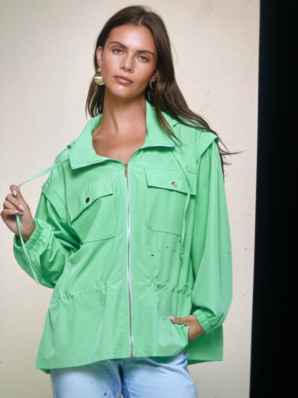 Light  Sea-foam Utility Zip Jacket for Women